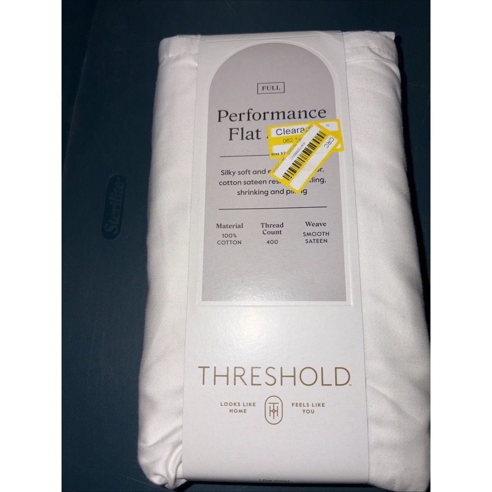 NWT Threshold FULL Performance Flat Sheet Silky Soft Sateen SOUR CREAM 400 TC